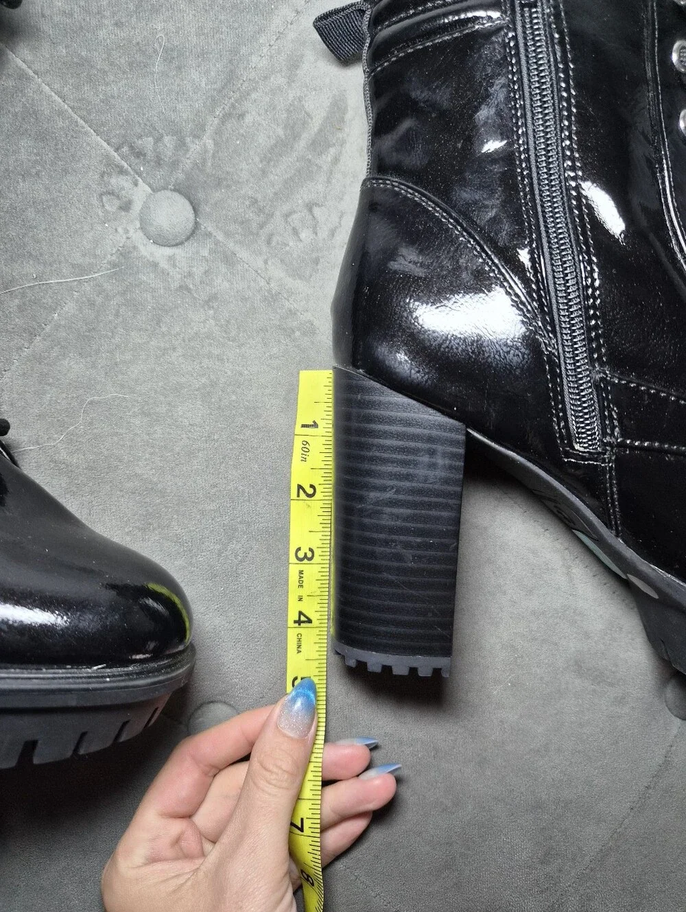 G by Guess Black Patent Lace-Up Chunky Heel Combat Boots 8.5 - Picture 9 of 12